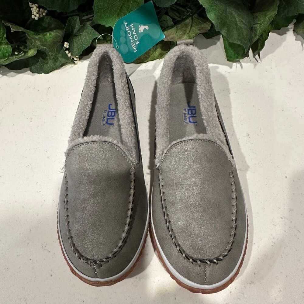 JBU By Jambu Womens Torino Gray Faux Fur Memory Foam Loafers 6M